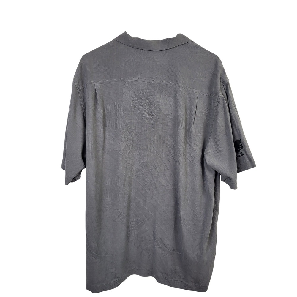 Tommy Bahama Original Fit 100% Silk Camp Shirt Lrge Gray Palm Jacquard Button Up - Picture 9 of 10